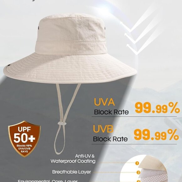 Sun Hat Women Wide Brim UPF 50+ Ponytail Hole Beach Hiking Outdoor - Picture 4 of 7